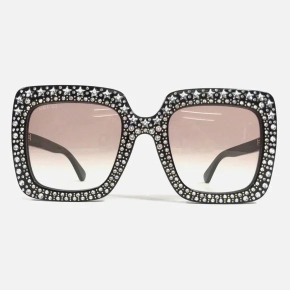 Gucci Black Crystal Retro Oversized Sunglasses Brand New Never Worn - Picture 1 of 16